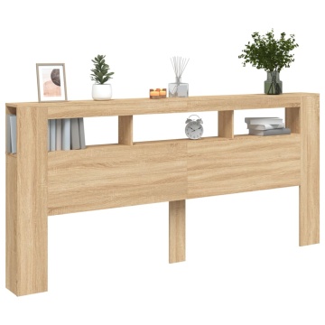 Tăblie de pat cu LED, stejar sonoma, 220x18,5x103,5 cm, lemn - Img 8
