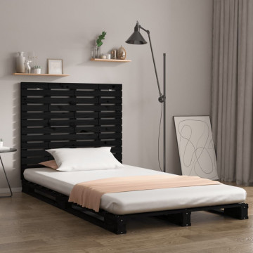 Tăblie de pat pentru perete, negru 146x3x91,5 cm lemn masiv pin - Img 1