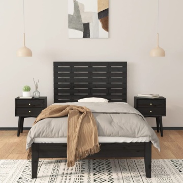 Tăblie de pat pentru perete, negru, 96x3x63 cm, lemn masiv pin - Img 3