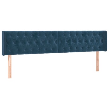 Tăblie pat cu aripioare albastru închis 183x16x78/88 cm catifea - Img 2