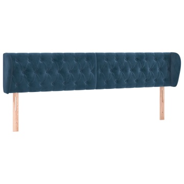 Tăblie pat cu aripioare albastru închis 183x23x78/88 cm catifea - Img 2