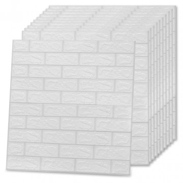 Tapet de perete autocolant 3D, 10 buc., alb, model cărămizi - Img 4