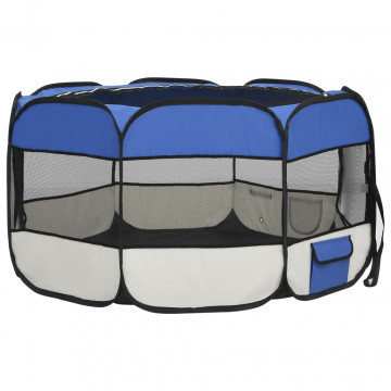 Țarc câini pliabil cu sac de transport, albastru, 125x125x61 cm - Img 8