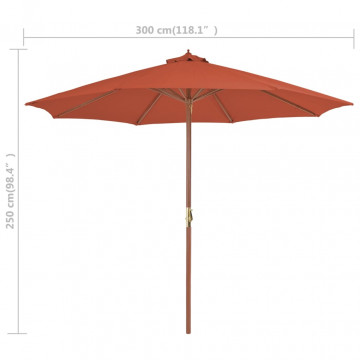 Umbrelă de exterior cu stâlp din lemn, 300 cm, teracotă - Img 6