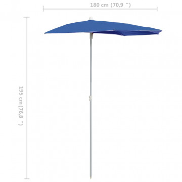 Umbrelă de grădină cu stâlp, azuriu, 180x90 cm, semirotundă - Img 7