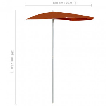 Umbrelă de grădină cu stâlp, cărămiziu, 180x90 cm, semirotundă - Img 7