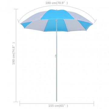Umbrelă de plajă adăpost, albastru și alb, 180 cm, țesătură - Img 5