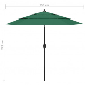 Umbrelă de soare 3 niveluri, stâlp de aluminiu, verde, 2,5 m - Img 7