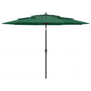 Umbrelă de soare 3 niveluri, stâlp de aluminiu, verde, 3 m - Img 1