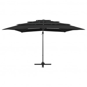 Umbrelă de soare 4 niveluri stâlp aluminiu negru 250x250 cm - Img 4