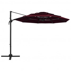 Umbrelă de soare 4 niveluri, stâlp aluminiu, roșu bordo, 3x3 m - Img 3