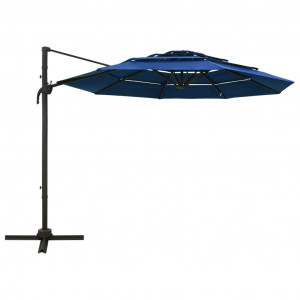 Umbrelă de soare 4 niveluri, stâlp de aluminiu, azuriu, 3x3 m - Img 3