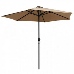 Umbrelă de soare cu LED și stâlp aluminiu, gri taupe, 270 cm - Img 4