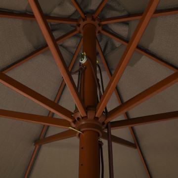 Umbrelă de soare de exterior, stâlp din lemn, gri taupe, 330 cm - Img 4