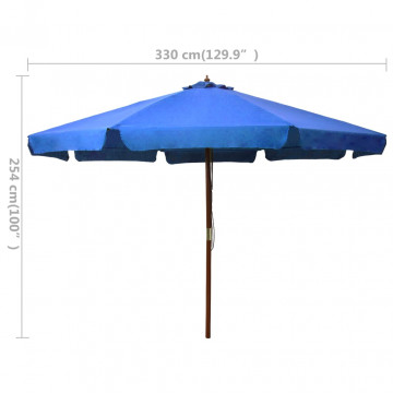 Umbrelă de soare de exterior, stâlp lemn, azuriu, 330 cm - Img 5