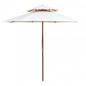 Umbrelă de soare dublă, 270x270 cm, stâlp de lemn, alb crem - Img 1