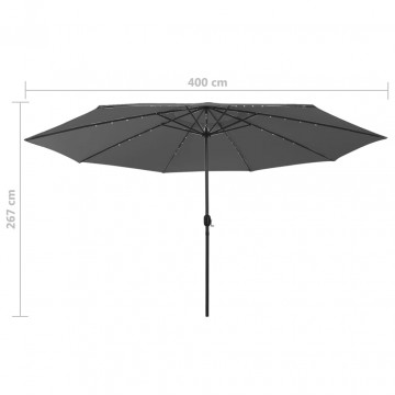 Umbrelă de soare exterior LED-uri & stâlp metal antracit 400 cm - Img 6