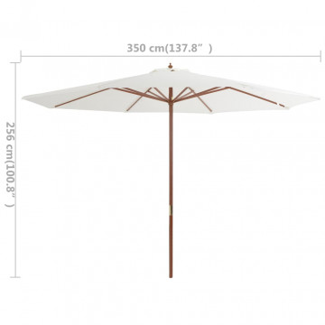 Umbrelă de soare exterior, stâlp din lemn, alb nisipiu, 350 cm - Img 4