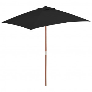 Umbrelă de soare, exterior, stâlp lemn, negru, 150x200 cm - Img 1