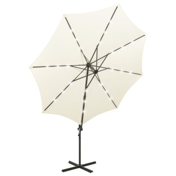 Umbrelă în consolă cu stâlp și LED-uri, nisipiu, 300 cm - Img 4