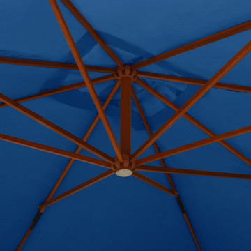 Umbrelă suspendată cu stâlp din lemn, albastru azur, 400x300 cm - Img 8