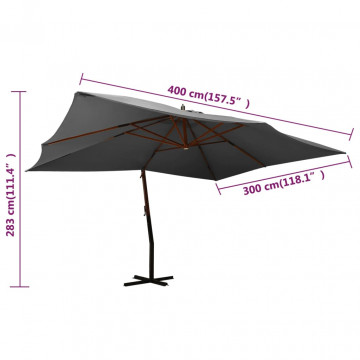 Umbrelă suspendată cu stâlp din lemn, antracit, 400x300 cm - Img 7