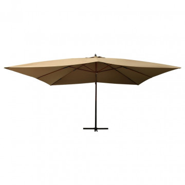 Umbrelă suspendată cu stâlp din lemn, gri taupe, 400x300 cm - Img 2