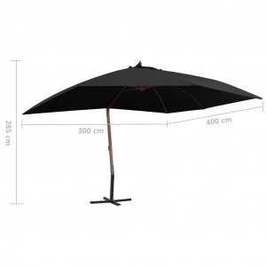 Umbrelă suspendată cu stâlp din lemn, negru, 400 x 300 cm - Img 7