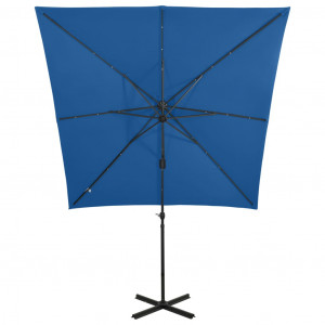 Umbrelă suspendată cu stâlp și LED-uri, albastru azuriu, 250 cm - Img 5