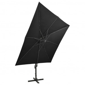 Umbrelă suspendată cu stâlp și LED-uri, negru, 300 cm - Img 5
