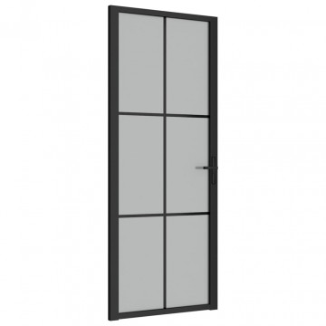 Ușă de interior, 83x201,5 cm, sticlă neagră mată și aluminiu - Img 2