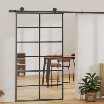 Ușă glisantă, negru, 102x205 cm, sticlă ESG și aluminiu - Img 1