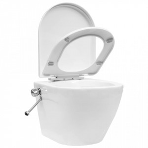 Vas WC suspendat fără ramă cu funcție de bideu, alb, ceramică - Img 6