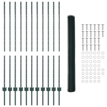 ViaXL Stâlpi de Gard 11 buc U-Canal Verde 140 cm Oțel, Gard Hexagonal Verde 1,4x25 m Oțel - Img 3