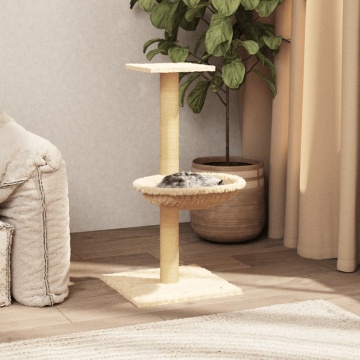 Ansamblu de pisici cu stâlp din funie de sisal, crem, 74 cm - Img 1