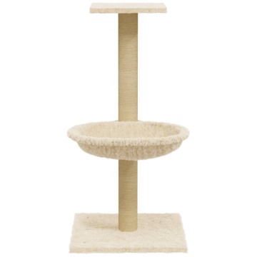 Ansamblu de pisici cu stâlp din funie de sisal, crem, 74 cm - Img 4