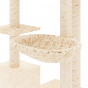 Ansamblu de pisici cu stâlpi din funie de sisal, crem, 142 cm - Img 5