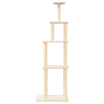 Ansamblu de pisici cu stâlpi din funie de sisal, crem, 183 cm - Img 3