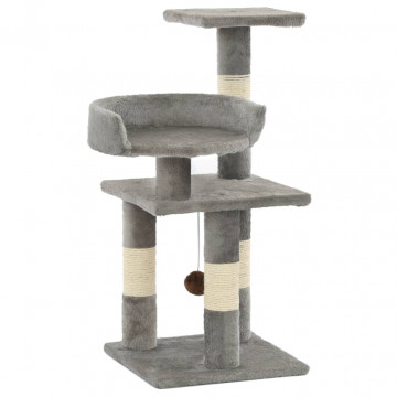 Ansamblu pentru pisici, stâlpi din funie de sisal, 65 cm, gri - Img 1