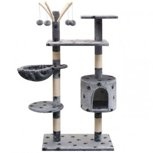 Ansamblu pisici, funie de sisal, 125 cm, imprimeu lăbuțe, gri - Img 1