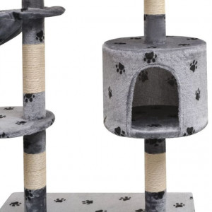 Ansamblu pisici, funie de sisal, 125 cm, imprimeu lăbuțe, gri - Img 3