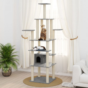 Ansamblu pisici, stâlpi din funie sisal, gri deschis, 183 cm - Img 1