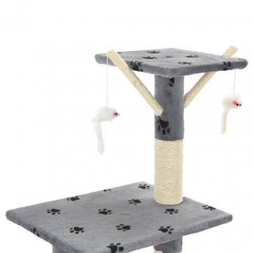 Ansamblu pisici stâlpi funie sisal, 138 cm imprimeu lăbuțe, gri - Img 5