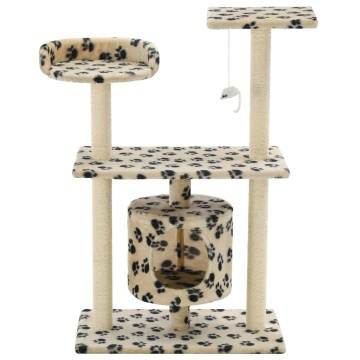 Ansamblu pisici, stâlpi funie sisal, 95 cm imprimeu lăbuțe, bej - Img 3