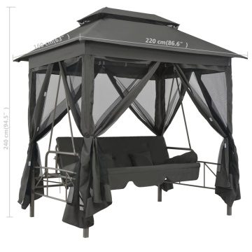 Balansoar extensibil cu copertină antracit 220x160x240 cm oțel - Img 7