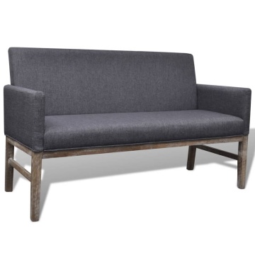 Bancă cu perne căptușite, textil, lemn de hevea, gri închis - Img 1