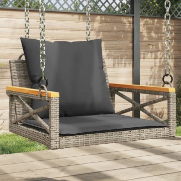 Bancă de balansoar cu perne, gri, 63x62x40 cm, poliratan - Img 1