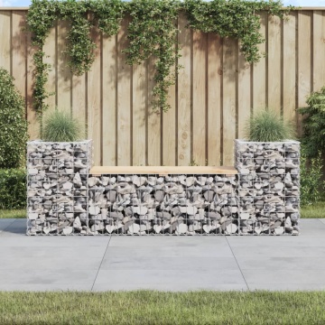 Bancă de grădină cu gabion, 183x41x60,5 cm, lemn masiv pin - Img 1