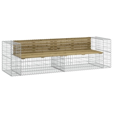 Bancă de grădină cu gabion, 244x71x65,5 cm, lemn pin impregnat - Img 2