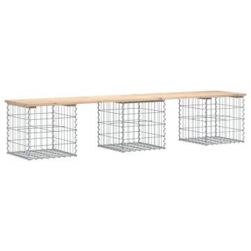 Bancă de grădină, design gabion, 203x44x42cm, lemn masiv de pin - Img 2